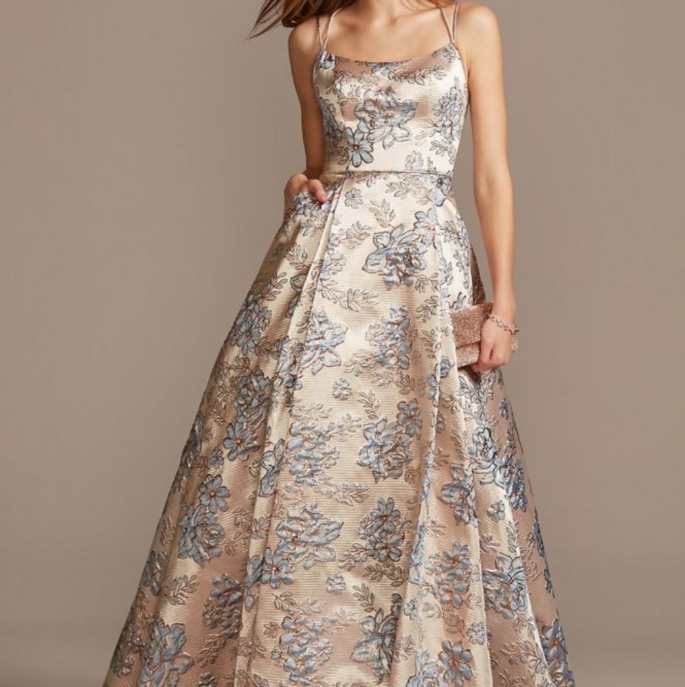 Metallic brocade double Spaghetti strap ballgown